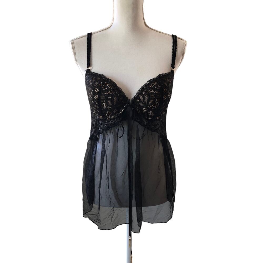 Victorias Secret Size 36C Black Bustier Negligee Lingerie